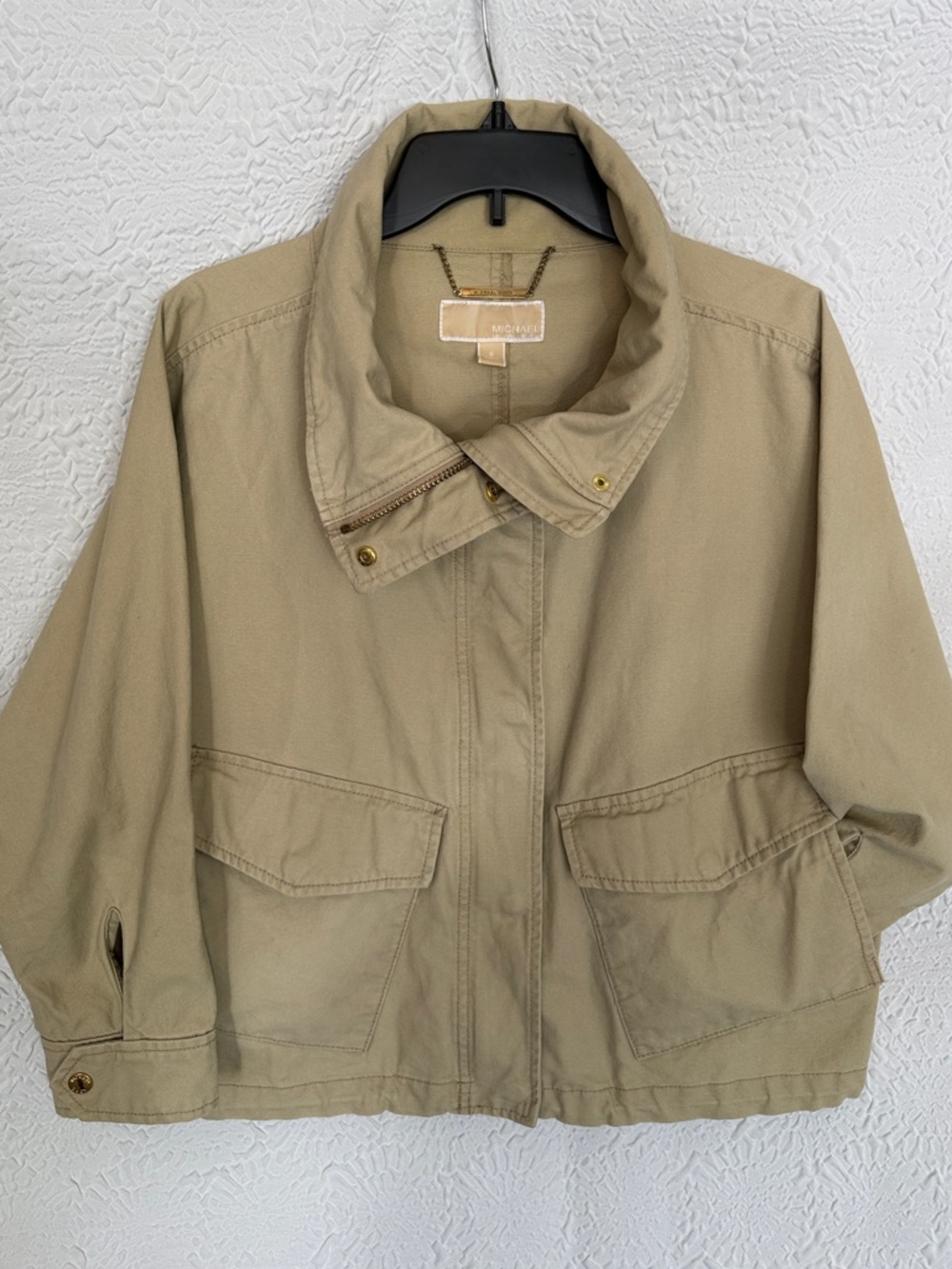 Michael Kors Khaki Utility Jacket Women’s Small Gold Hardware Crop Lightweight